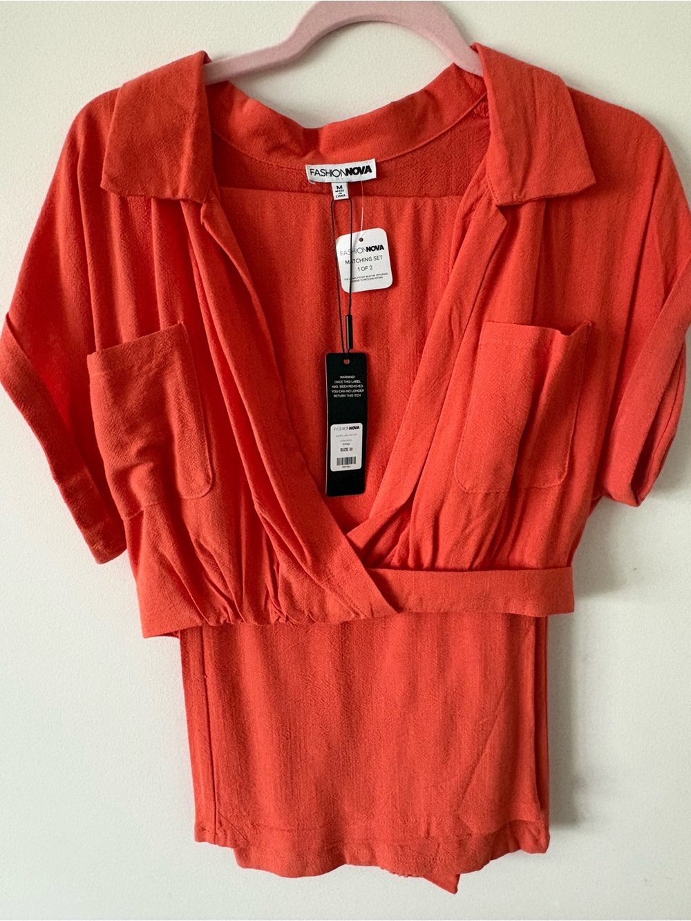 Fashion Nova Women's Coral-Orange Button Down Wrap Top